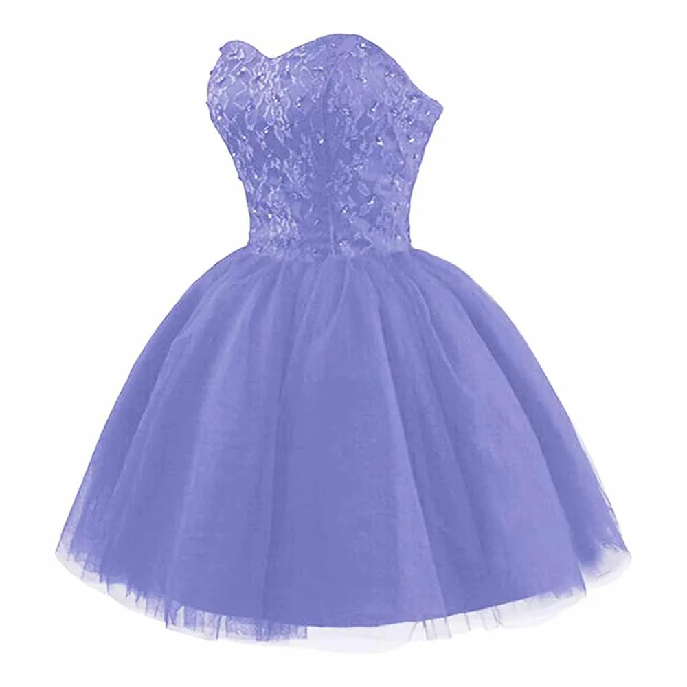 Strapless Prom Dresses Short Lace Tulle A-Line Homecoming Quinceanera Dresses