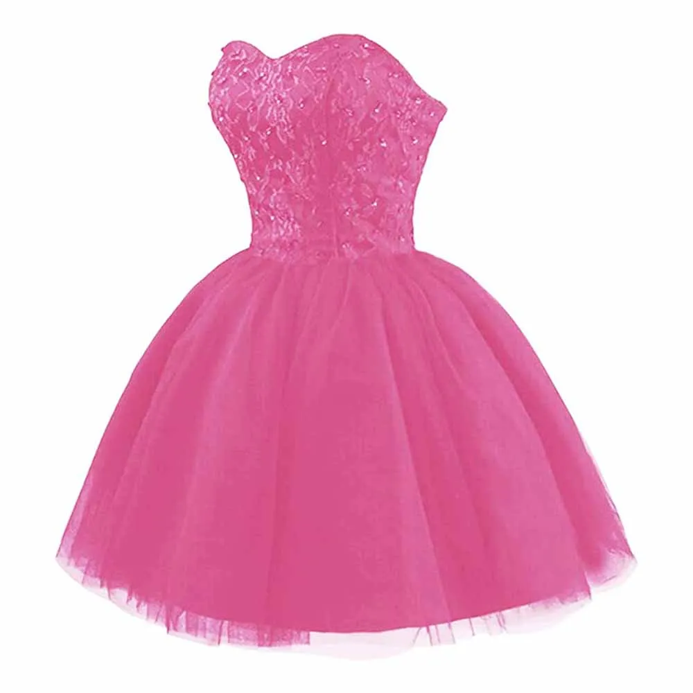 Strapless Prom Dresses Short Lace Tulle A-Line Homecoming Quinceanera Dresses