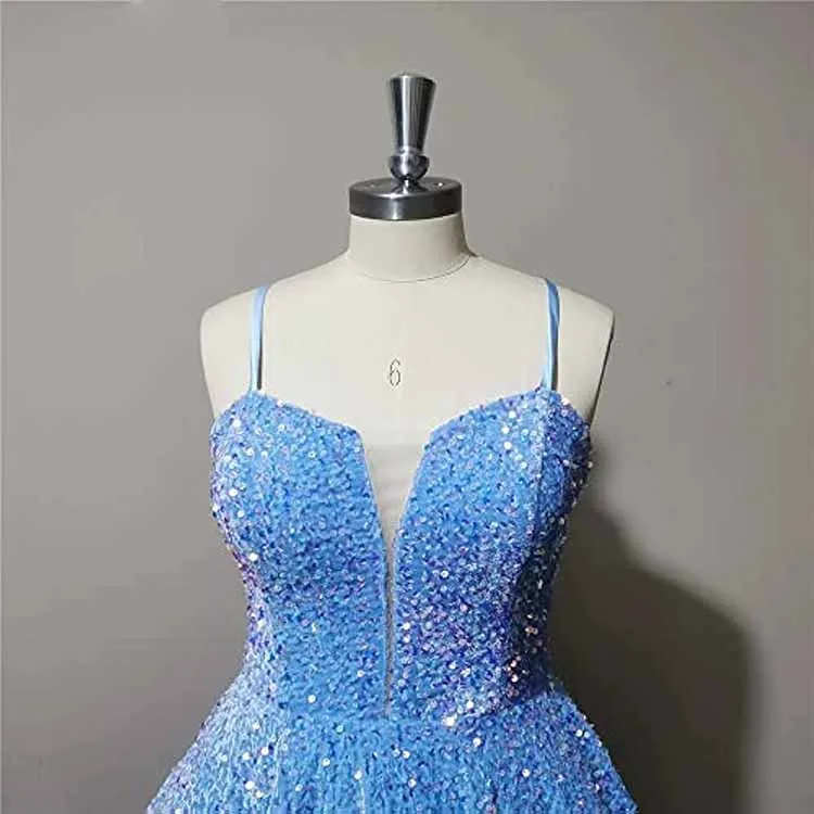 Teens Sequin Prom Dresses Spaghetti Straps Sparkly Short Homecoming Cocktail Dresses