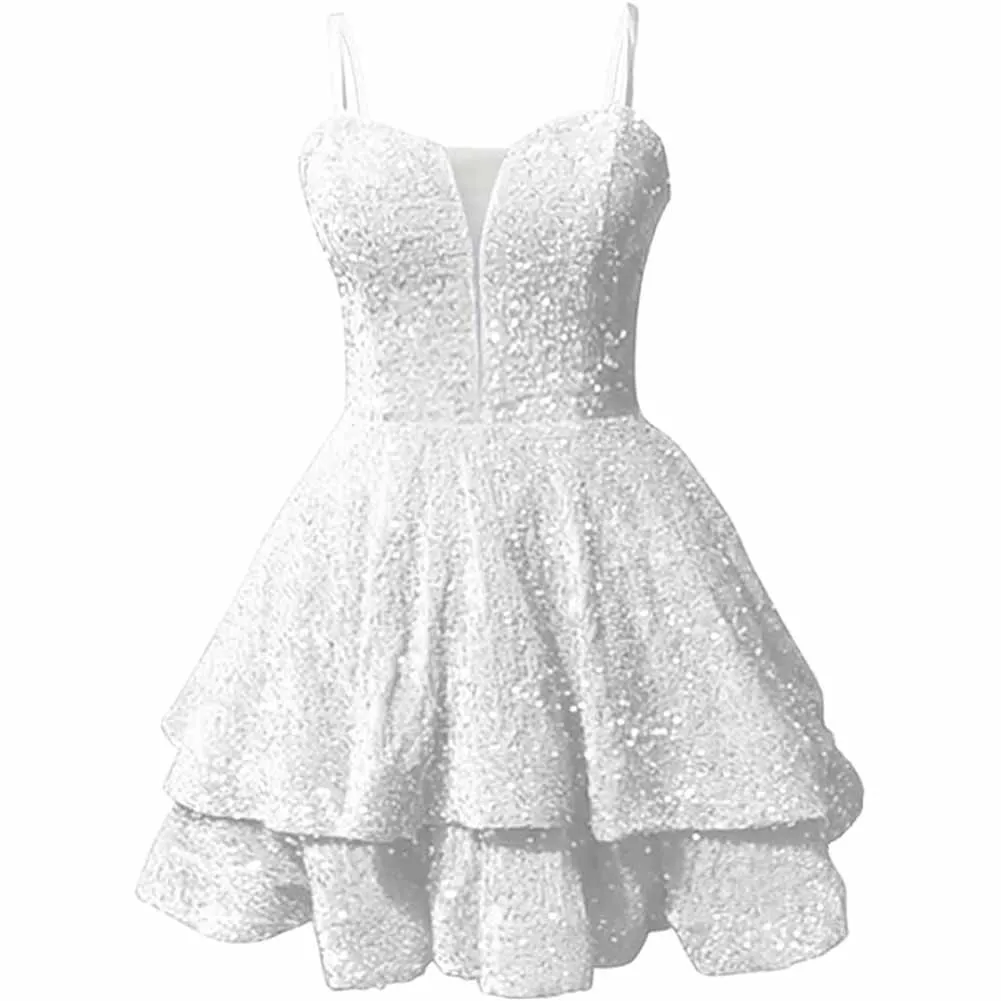 Teens Sequin Prom Dresses Spaghetti Straps Sparkly Short Homecoming Cocktail Dresses