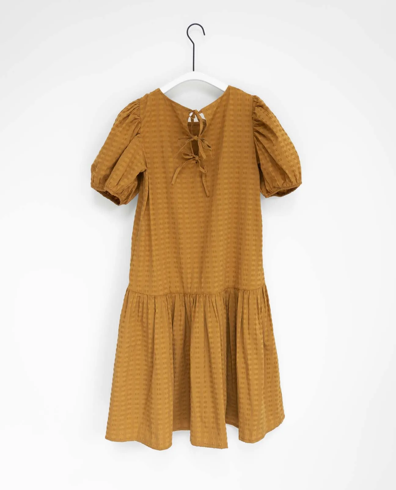 Valene Cotton Seersucker Dress In Burnt Ochre