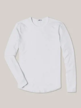 White Long Sleeve Slub Curved Hem Tee