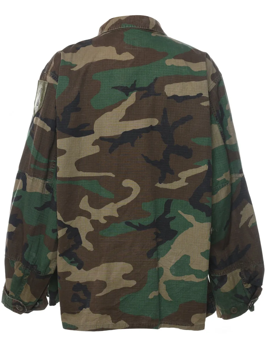 Woodland Camouflage Print U.S Military Jacket - L